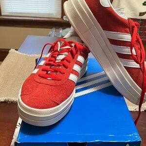 Adidas Red and White Sneakers